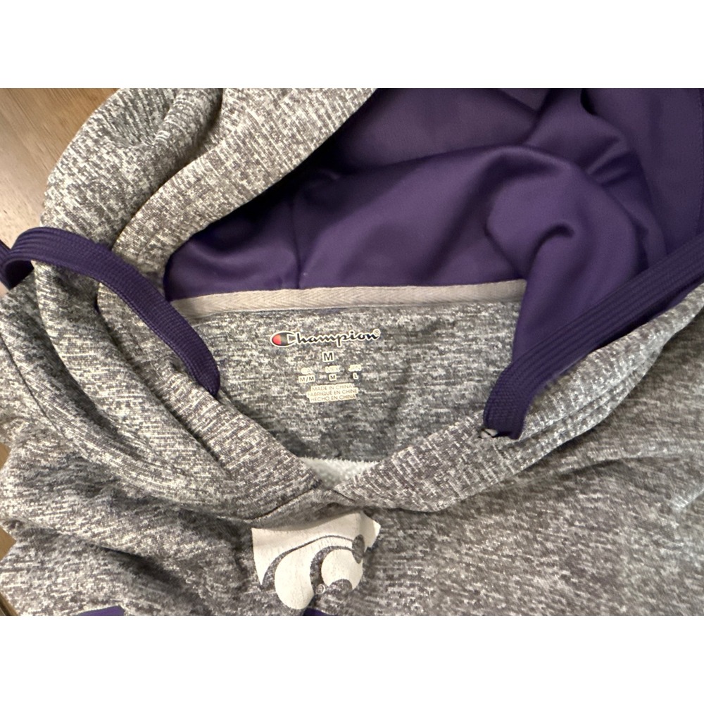 Champion Kansas State Wildcats Hoodie Men Medium Grey Purple Pullover Sweatshirt - Picture 6 of 6